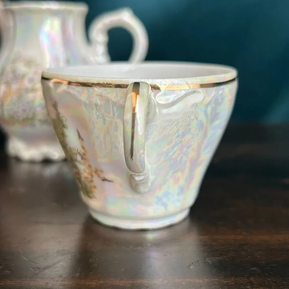 Pearlescent Iridescent Creamer and Demitasse Cup Set